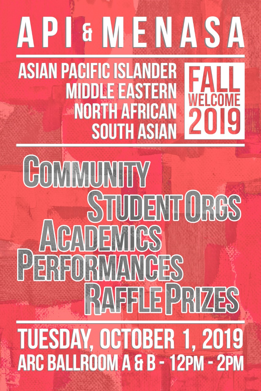 API and MENASA Fall Welcome 2019 flyer