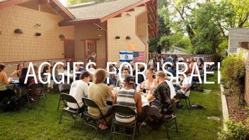 Members of Aggies for Israel enjoying an Israeli BBQ!