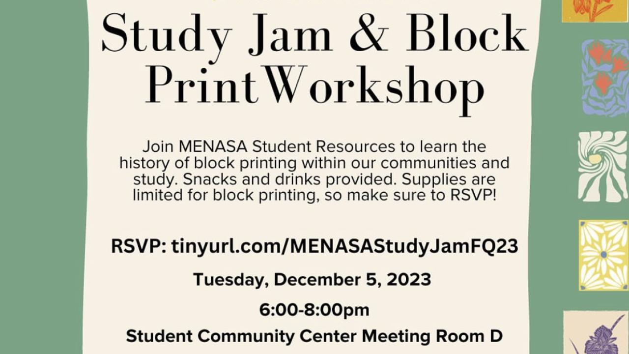 Green background flyer with block print borders 