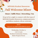 Fall Welcome Mixer flyer with orange and leafy decorative corners