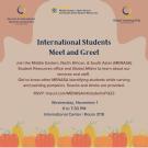 International Students Meet and Greet Flyer with pumpkins at the bottom border